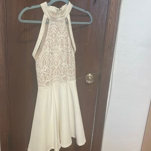 Off white skater dress with sheer and lace panel front